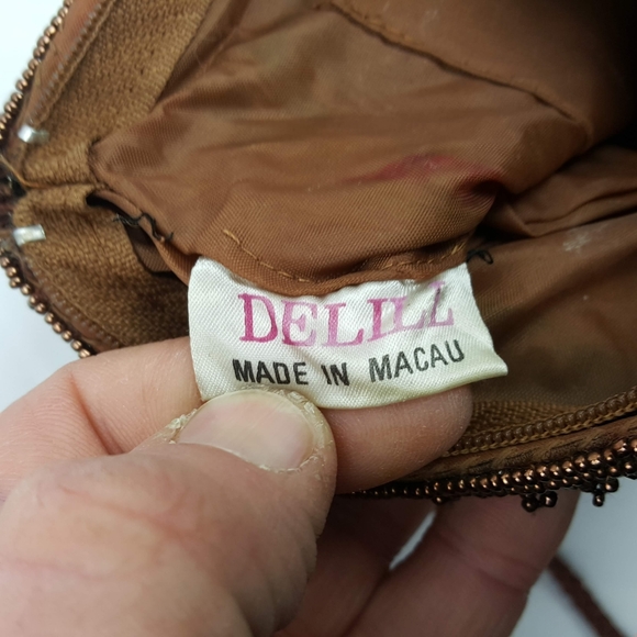 Brown beaded sequin vintage clutch handbag purse - Picture 5 of 8